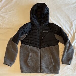 Columbia Kids Black and Gray Hooded Puffer Fleece Jacket